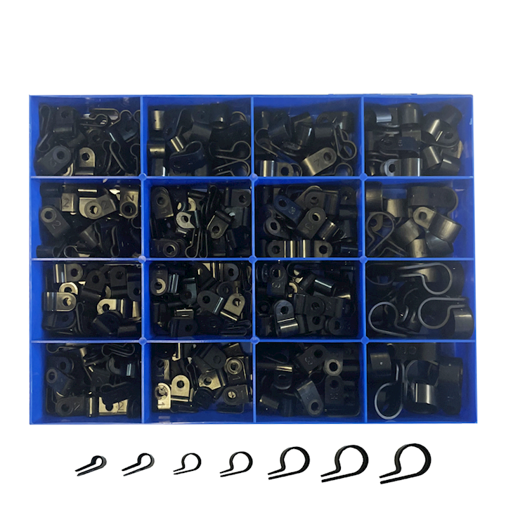 'P' Clips Black Nylon Assorted Box Qty 244 (AB.45)